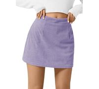 Wenrine Minigonna da donna in velluto a coste a vita alta basic casual a trapezio, Viola chiaro, L