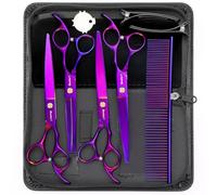 Wenshall Set di 5 forbici per la toelettatura del cane da 17,8 cm, forbici dritte, forbici per sfoltire e curve, chunker e pettine