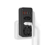 WENTONG Presa Multipla USB con 1 Schuko e 2 Spine EU, Multipresa da Parete con 4 USB 5V/3.4A, 3500W Presa Piatta Salvaspazio 15A, per Ufficio, Famiglia, Cucina e Viaggio