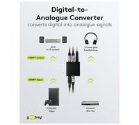 goobay 58493 Toslink Extractor Audio S/PDIF Digital a analogico/adattatore audio/conversione di segnali audio/jack RCA e lettore blu ray, PS4, PS5,/Nero