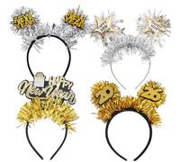 Wentsent 4 cerchietti per capelli con scritta "Happy New Year", con stella, colore oro e argento, accessori per capelli per capodanno, accessori per cabina fotografica, accessori decorativi per feste