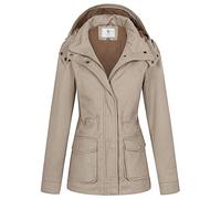 WenVen Giacca da Donna Cotone Militare Caldo Giubbotto Slim Fit Casual con Zip Antivento Cappotto Leggera Giacchetta Carga Classica Parka Montagna Cahi Chiaro M