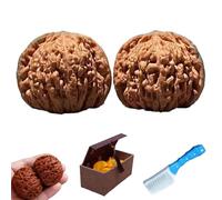 Wenwan Walnuts for Hand Massage and Stress Relief - Natural Solid Wood Fidget Balls for Elderly Hand Exercise, Focus and Meditation Therapy (B, 37-38mm)