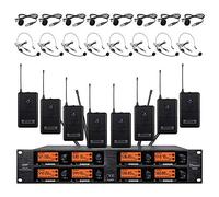 wenwen Sistema di microfoni wireless Pro Audio 8 canali UHF 8 Lavalier Bodypack 8 microfono bavero 8 cuffie per karaoke sistema riunione chiesa conversazione conferenza festa di nozze frequenza B
