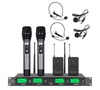 WENWEN Sistema microfonico wireless UHF 4 canali 2 microfono palmare 2 cuffie 2 lavalier bodypack 2 bavero microfono pro karaoke sistema audio conversazione conferenza festa di nozze