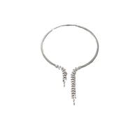 wenwendianzi 1pc Cubic Zirconia Silver Tone Leaf ClusterV-Shaped Drop Necklace