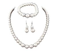 wenwendianzi Collana, braccialetto, orecchini, 3 pezzi/set, perle di cristallo, perle imitazione, accessori