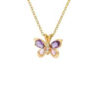 wenwendianzi Collane con zirconi viola e cristalli in acciaio inossidabile con farfalla (Light Yellow Gold Color)