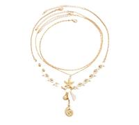 wenwendianzi Set da 3 pezzi Collana girocollo con pendente a conchiglia a forma di stella marina a strati Boho