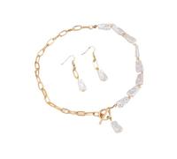 wenwendianzi Set di bracciali e orecchini con collana con ciondolo di perle quadrate Boho