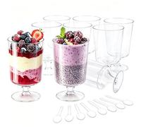 WenYa 50 bicchieri da dessert in plastica (gambo, 100 ml), bicchieri usa e getta in plastica rigida trasparente per mousse, torte di frutta, trivellini, budini, ciotole singole robuste per feste