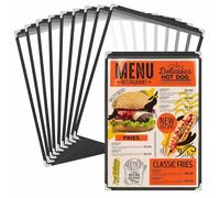 WenYa Copertine per menù formato A5 (confezione da 10), pagina singola, doppia vista, porta menù in stile americano, con bordo nero, trasparente, con protezioni angolari in acciaio inox, per