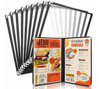 WenYa Copertine per menù in formato A5 a doppia piega (confezione da 10), 2 pagine e 4 visualizzazioni, porta menu in stile americano, con bordo nero, trasparente, pieghevole, con protezioni angolari
