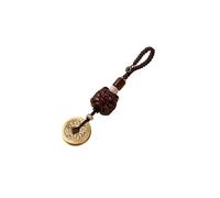 WENYAZIGUO Ciondolo a forma di auto, Keychain Wooden Amulet Small Leaf Red Sandalwood Brass Five Emperors Coins Awakening Lion(A)