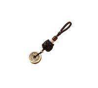 WENYAZIGUO Ciondolo a forma di auto, Keychain Wooden Amulet Small Leaf Red Sandalwood Brass Five Emperors Coins Awakening Lion(B)