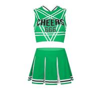 WENYAZIGUO Costume da cheerleader per ragazze, Set da cheerleader da donna 2 pezzi Mini gonna corta senza maniche Multicolor Taglie multiple(Green,S)