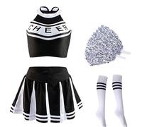 WENYAZIGUO Costume da cheerleader per ragazze, Set Uniforme Cheerleader Multicolor S-XL 2 Pz(Black Set,M)
