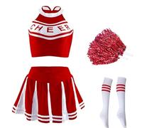 WENYAZIGUO Costume da cheerleader per ragazze, Set Uniforme Cheerleader Multicolor S-XL 2 Pz(Red Set,L)