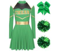 WENYAZIGUO Costume da cheerleader per ragazze, Set uniforme da cheerleader da donna con elastico for capelli con pon pon multicolore S-XXL(Green a,L)