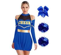 WENYAZIGUO Costume da cheerleader per ragazze, Set uniforme da cheerleader da donna con elastico for capelli con pon pon multicolore S-XXL(Blue,XL)
