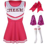 WENYAZIGUO Costume da cheerleader per ragazze, Set uniforme da cheerleader da donna con pon pon e accessori multicolori dalla XS alla XXL(Hot Pink,M)