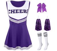 WENYAZIGUO Costume da cheerleader per ragazze, Set uniforme da cheerleader da donna con pon pon e accessori multicolori dalla XS alla XXL(Purple,M)