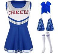 WENYAZIGUO Costume da cheerleader per ragazze, Set uniforme da cheerleader da donna con pon pon e accessori multicolori dalla XS alla XXL(Blue,XL)