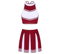 WENYAZIGUO Costume da cheerleader per ragazze, Set uniforme da cheerleader for donna, taglie multiple multicolori(Wine Red a,M)