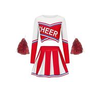 WENYAZIGUO Costume da cheerleader per ragazze, Set uniforme da cheerleader for ragazze dai 5 ai 14 anni, multicolore con pon pon(Red,7-8 Years)