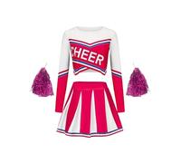 WENYAZIGUO Costume da cheerleader per ragazze, Set uniforme da cheerleader for ragazze dai 5 ai 14 anni, multicolore con pon pon(Pink,160(13-14Y))