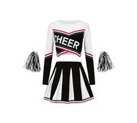 WENYAZIGUO Costume da cheerleader per ragazze, Set uniforme da cheerleader for ragazze dai 5 ai 14 anni, multicolore con pon pon(Black,11-12 Years)