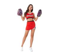 WENYAZIGUO Costume da cheerleader per ragazze, Uniforme da cheerleader multicolore SM con 2 pon pon da donna(Red,M)