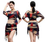 WENYOG Cintura Danza del Ventre Abbigliamento for Le pratiche di Bellydance for Le Donne Net Yarn Belly Dance Costume Top And Hip Scarf Surf Training Suit Dancewear Cintura di Monete