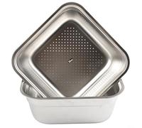 Wenyouya Confezione da 2 bacini di scarico quadrati in acciaio inox con filtro filtrante, setaccio perforato a fondo piatto per cucina, bagno, applicazioni di cottura all'aperto, filtrazione