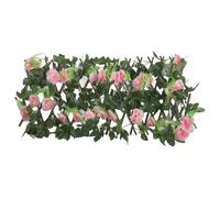 wenyouya Paravento da giardino regolabile in legno, traliccio decorativo in legno con fiori di seta, pannello estensibile per la privacy, per terrazza, parete, decorazione esterna (rosa chiaro)