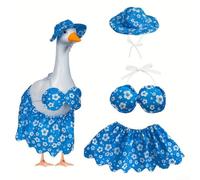 wenyouya Set da oca, costume estivo tropicale per oche da giardino da 58,4 cm, include cappello, bikini e occhiali da sole, tessuto resistente ai raggi UV, opzioni di colore rosa/blu/rosso (blu)
