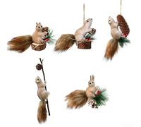 wenyouya Set di 5 ornamenti a forma di scoiattolo, in schiuma leggera, decorazione per albero di Natale con code pieghevoli, graziosi ciondoli a forma di animali del bosco