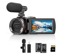 Weochi Videocamera, videocamera 4K, 64 MP 30 FPS, fotocamera a doppio obiettivo con microfono wireless per Vlogging YouTube, schermo ultra HD da 3 pollici, zoom digitale 21x, videocamera con scheda SD