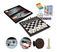 WEofferwhatYOUwant Scacchiera Magnetica 4-in-1 - Scacchi, Dama, Backgammon e Carte - Tavola Pieghevole 36 cm - Pezzi Grandi in Plastica - Gioco Portatile per Adulti e Bambini - Idea Regalo Perfetta