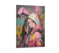 WEOFURBL Poster decorativo da parete con coniglietto e ragazza con cappuccio, stampa artistica su tela, poster decorativo moderno per camera da letto, 60 x 90 cm