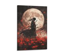 WEOFURBL Poster decorativo da parete con guerriero sotto la luna, stampa artistica su tela, poster decorativo moderno per camera da letto, per camera da letto (50 x 75 cm)