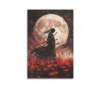 WEOFURBL Poster decorativo da parete con guerriero sotto la luna, stampa artistica su tela, poster decorativo moderno per camera da letto, 60 x 90 cm