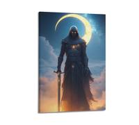 WEOFURBL Poster decorativo da parete su tela, motivo: guerriero oscuro sotto la luna crescente, poster decorativo per camera da letto, poster decorativo moderno per camera da letto (50 x 75 cm)