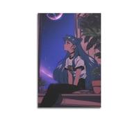 WEOFURBL Poster decorativo da parete su tela, motivo: Ragazza che guarda la notte, poster decorativo moderno con stampa artistica su tela, poster decorativo per camera da letto, 20 x 30 cm