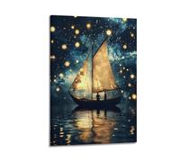 WEOFURBL Poster decorativo da parete su tela, motivo: vela sotto il cielo stellato, stampa artistica moderna per camera da letto, per camera da letto (50 x 75 cm)
