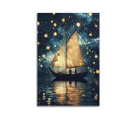 WEOFURBL Poster decorativo da parete su tela, motivo: vela sotto il cielo stellato, stampa moderna su tela, poster decorativo per camera da letto, 20 x 30 cm