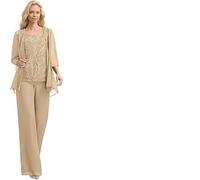 WEOKDFHA Abiti per la Mamma della Sposa Completo da 3 Pezzi in Chiffon con Pantaloni for la Madre della Sposa, Applicazioni in Pizzo, Elegante Abito Formale da Donna con Giacca(Champagne,16W)