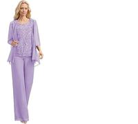 WEOKDFHA Abiti per la Mamma della Sposa Completo da 3 Pezzi in Chiffon con Pantaloni for la Madre della Sposa, Applicazioni in Pizzo, Elegante Abito Formale da Donna con Giacca(Lavender,20W)