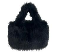WEOKDFHA Borsa Tote Soffice Borsa tote grande alla moda Borse da donna in pelliccia sintetica di lusso a mano firmate shopper in morbida peluche soffice invernale calda(Black)