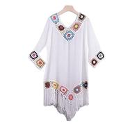 WEOKDFHA Copricostume Bikini Bikini Bianco Copricostume con Frange Abito da Spiaggia Sexy a Tunica Cava da Donna Costume da Bagno Estivo Abbigliamento da Spiaggia(White)